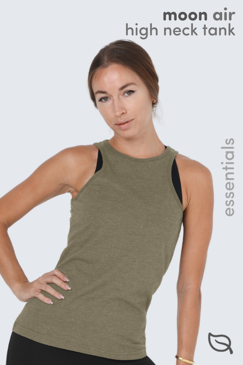 W Moon High-Neck Racerback Tank- Moss Heather