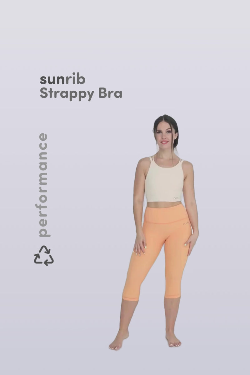 W Sun Rib Strappy Crop Top Sports Bra - Natural