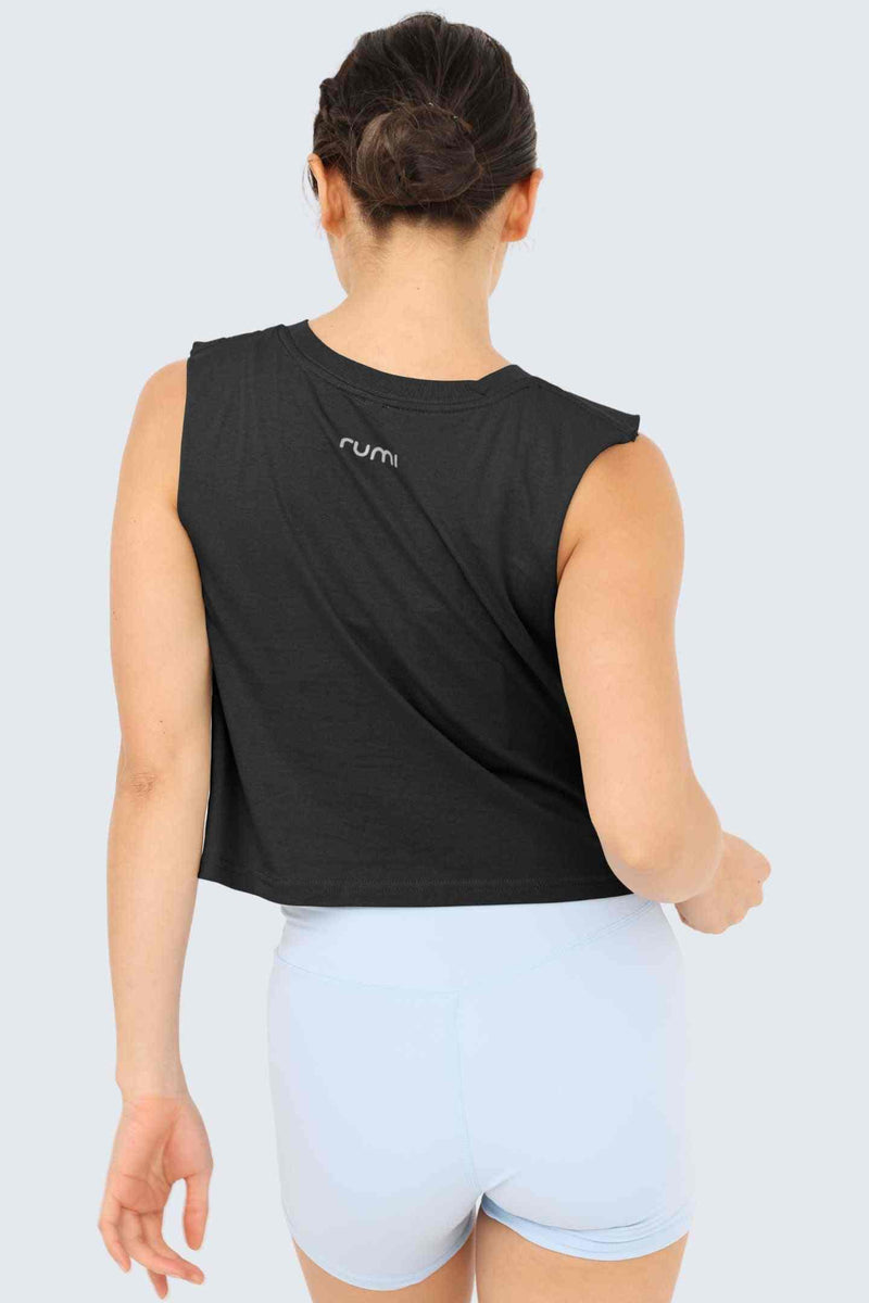 Rumi Earth - W Moon Air Cropped Tank - Black - R131220BKP - Tops