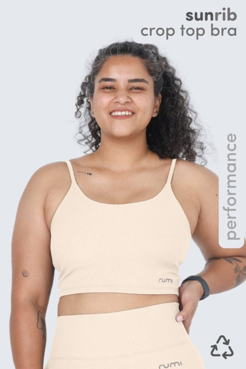 W Sun Rib Crop Top Sports Bra - Natural